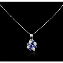 14KT White Gold 1.43 ctw Tanzanite, Sapphire and Diamond  Pendant With Chain