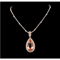 14KT Rose Gold GIA Certified 42.02 ctw Morganite and Diamond Pendant With Chain