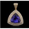 Image 1 : 14KT Yellow Gold 6.85 ctw Tanzanite and Diamond Pendant