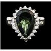 Image 2 : 14KT White Gold 4.23 ctw Green Tourmaline and Diamond Ring