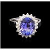 Image 2 : 4.20 ctw Tanzanite and Diamond Ring - 14KT White Gold
