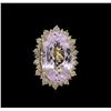 Image 2 : 14KT Yellow Gold GIA Certified 37.12 ctw Kunzite and Diamond Ring