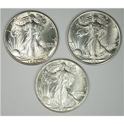 1936, 1945 & 1946 WALKING LIBERTY HALF DOLLARS, CHOICE BU