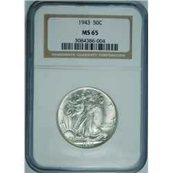 1943 WALKING LIBERTY HALF DOLLAR NGC MS-65