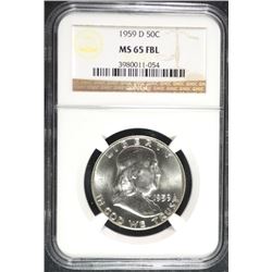 1959-D FRANKLIN HALF DOLLAR, NGC MS-65 FBL