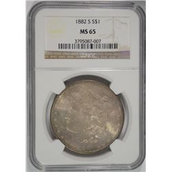 1882-S MORGAN SILVER DOLLAR, NGC MS-65 GEM COLOR!