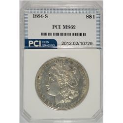 1884-S MORGAN SILVER DOLLAR, PCI GRADED  NICE BU, WHITE  RARE