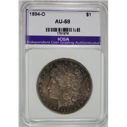 1894-O MORGAN SILVER DOLLAR, ICGA AU/BU