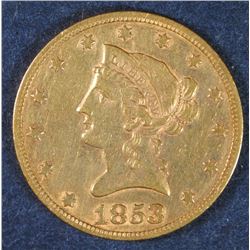 1853/2 $10 GOLD LIBERTY AU