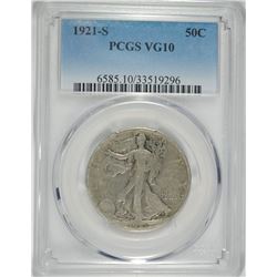 1921-S WALKING LIBERTY HALF DOLLAR PCGS VG-FINE 10 KEY COIN