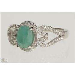 #8-STERLING SILVER CUBIC ZIRCONIA EMERALD RING