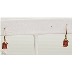 #34-10KT GOLD GARNET W/ 2 DIAMONDS EARRINGS