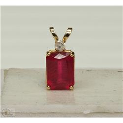 #37-10KT GOLD RUBY & DIAMOND PENDANT