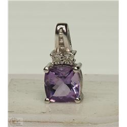 #43-STERLING SILVER DIAMOND AMETHYST PENDANT