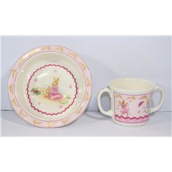 BUNNYKINS SWEET HEARTS CHILDRENS DISH & CUP SET BY