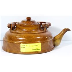 CARVED WOODEN TEAPOT