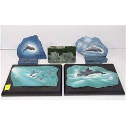 ASSORTMENT OF STONE AND SLATE ORNAMENTS &