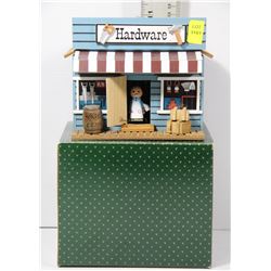 WOODEN ANIMATED HARDWARE STORE MUSIC BOX