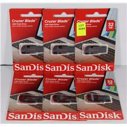 NEW 32GB SANDISK CRUZER BLADE USB FLASH DRIVE X6