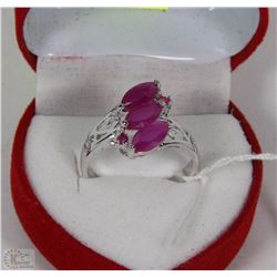 #1-GENUINE RED RUBY &CZ .925 SILVER SIZE 7.5 RING