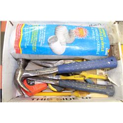 TOTE WITH TOOLS,INCL HAMMERS,MEASURING TAPES &