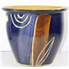 Image 1 : BLUE, BROWN AND CREAM 10" TALL CERAMIC FLOWER POT