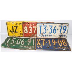 5 VINTAGE ALBERTA LICENSE PLATES 1958,1960,1966,