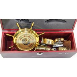 WOODEN CASE WITH BRASS & BRASS TONE DECORATIVE