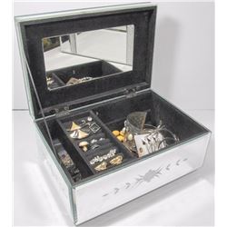 MED SIZE MIRORRED JEWELRY BOX WITH CONTENTS
