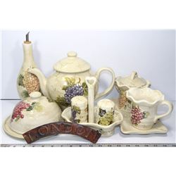 FLAT WITH CERAMIC TEA POT LARGE SUGAR AND CREAM