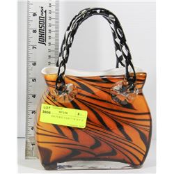 ART GLASS PURSE VASE 7" W X 9" H