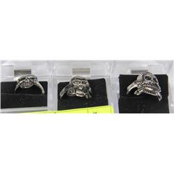 LOT OF 3 FASHION MENS BIKER RINGS SIZE 9 AND 7.5