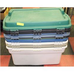 LOT OF 5 TOTES WITH LIDS SIZE LARGE