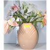Image 1 : LARGE PEACH COLOURED VASE WITH FLOWERS
