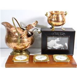 BOX WITH COPPER AND PORCELAIN HANDLE TEA POT,