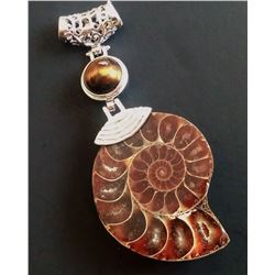 NATURAL  AMMOLITE FOSSIL PENDANT SET IN .925