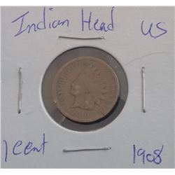 1908 US INDIAN HEAD 1 CENT COIN