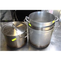 FOUR LARGE POTS - ONE WITH LID