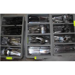 FIVE CUTLERY TRAYS - THREE WITH CONTENTS