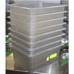 STACK OF 8 CAMBRO FOOD INSERTS 1/2 SIZE 6" DEEP