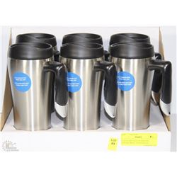 LOT OF SIX 16-OZ STAINLESS DOUBLE WALL TO GO MUGS