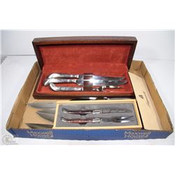 LOT OF 8 STEAK KNIFES & 2 CARVING SETS
