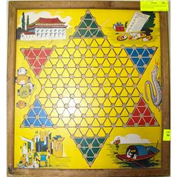 VINTAGE WOOD FRAMED CHINESE CHECKER BOARD