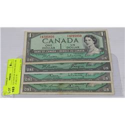 1954 COLLECTION OF 4-ONE DOLLAR CANADIAN BILLS W/