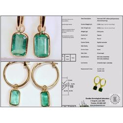 #23-14K Y.GOLD EMERALD & DIAMOND EARRINGS W/COA