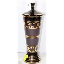 MAUVE & GOLD COLOURED LIDDED URN 13"H