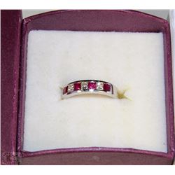 14K WHITE GOLD RING WITH DIAMONDS AND RUBIES W/COA