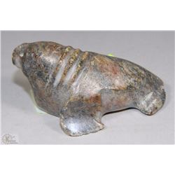 INUIT CARVED SOAPSTONE SEA LION - SIGNED BY ARTIST