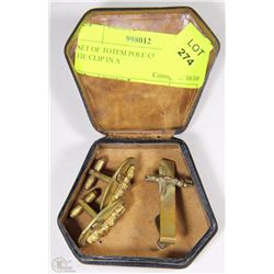 SET OF TOTEM POLE CUFF LINKS & TIE CLIP IN A