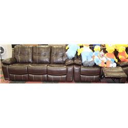 NEW BROWN LEATHERETTE RECLINING SOFA AND LOVE